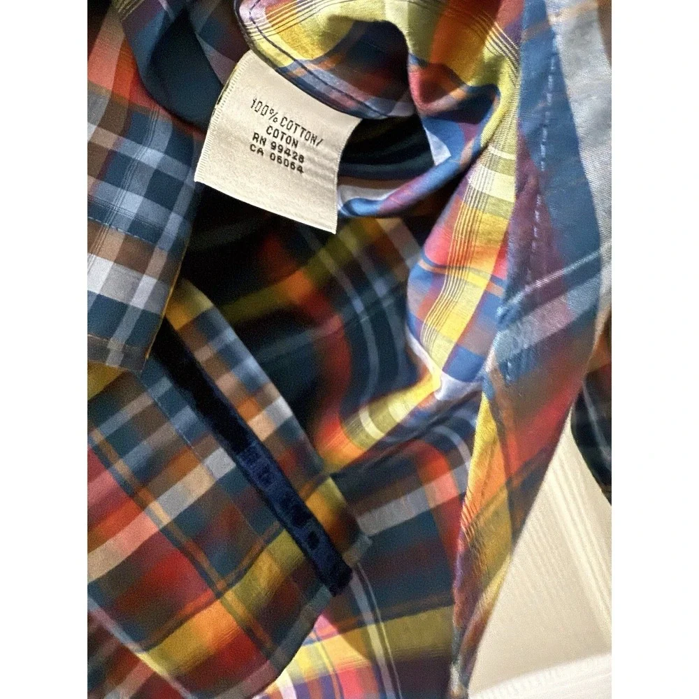 Bugatchi Shirt 2XL Blue Plaid Flip Cuff Button Up Long Sleeve Classic Fit Mens - Picture 4 of 7